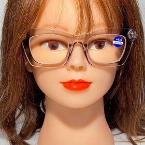 1334 Gretchen Reading Glasses 4.0 Square Clear Grey Frames NWT